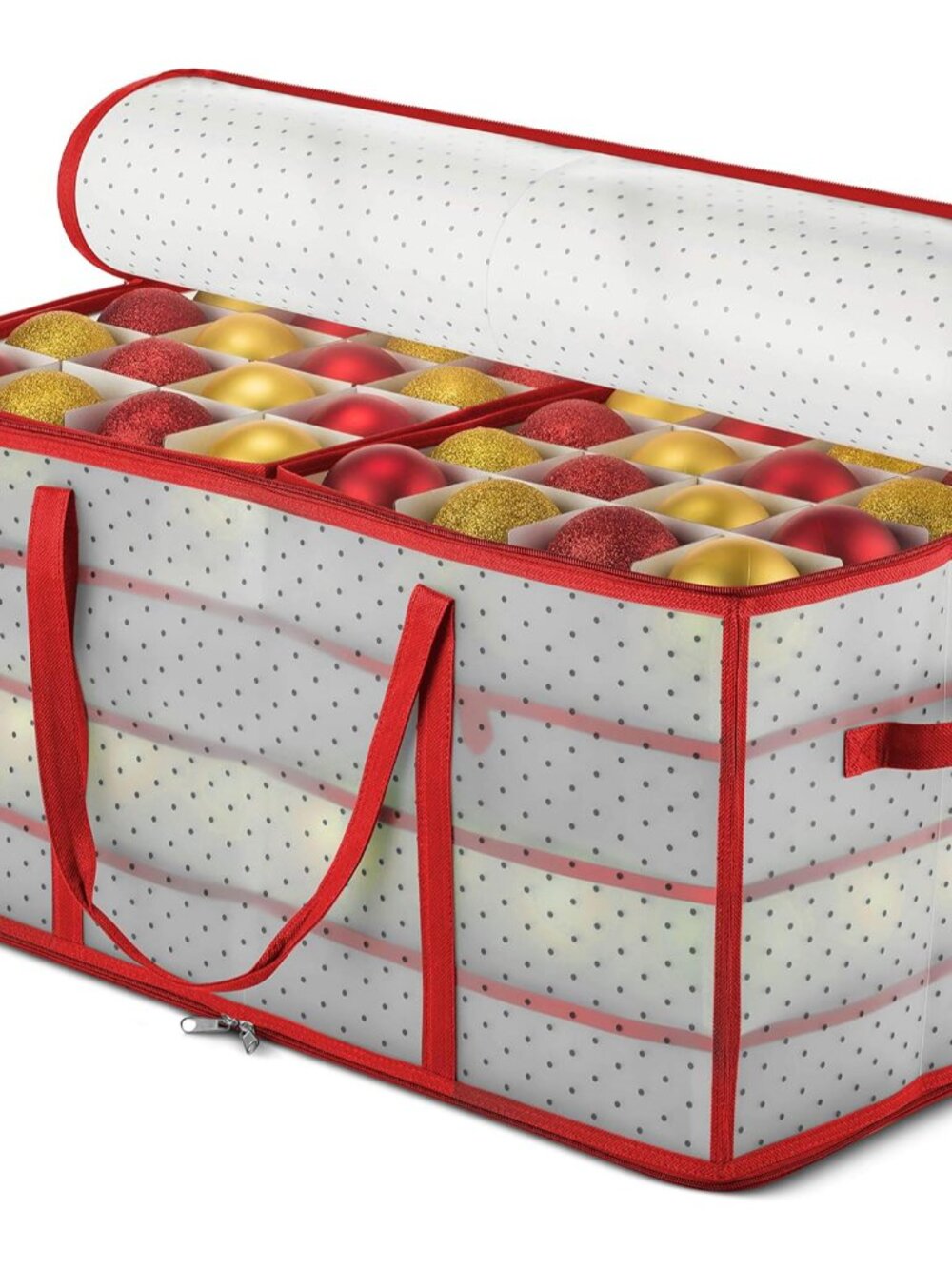 Christmas Ornament Storage Box - Stores 128 Ornaments W/ 2 Sided Zipper - Flexib